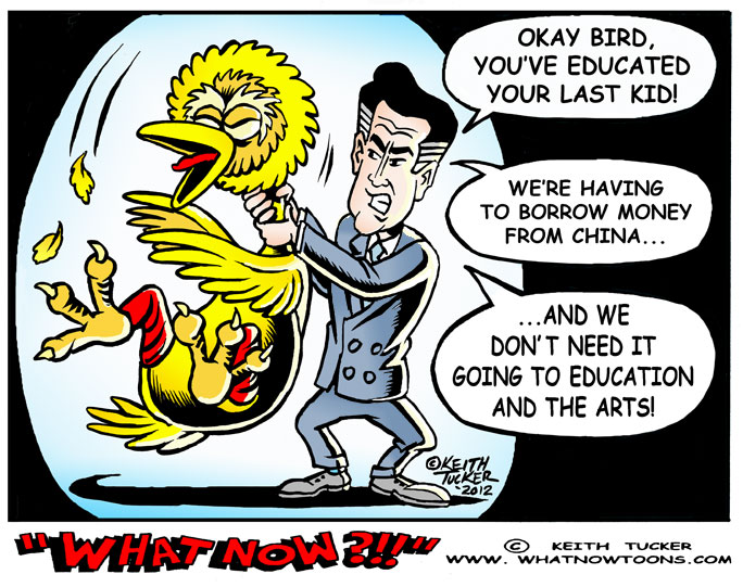 Big Bird is the Word! Sesame Street,Big Bird, Mitt Romney i Like Big Bird, Mitt Romney Kill Big Bird, Mitt Romney Pbs Funds, Niel Degrasse Tyson Pbs Funding, Pbs Funding Mitt Rpmney, Presidential Debates 2012, Romney Pbs Cuts, Science News, arts and culture cuts,2012 election,obama 2012,political cartoons, liberal cartoons, Education Department,Ed-lection 2012, Mitt Romney Debate, Obama Debate, Obama Romney Debate, , Romney Debate, Romney Obama Debate, School Funding, Education News