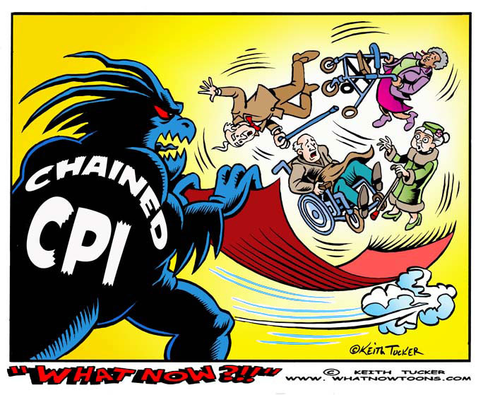 Chained CPI, It's Bad for Social Security! Social Security, Economy, 113th Congress, Robert Reich, U.S. Economy, Chained CPI, Congress, Social Security Chained Cpi, Politics News,elderly, Social Security trust fund,Republicans ,Democrats,COLA, retirement, seniors, US Budget, political cartoons, liberal cartoons, tax loopholes, working people,don't cut social security, fixed incomes