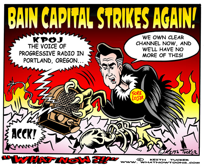KPOJ Progressive Radio Format Dies Today! Portland's progressive talk-radio station, 620 AM KPOJ is ending all political programming, changing its format to all sports, Carl Wolfson, Carl in the Morning, 620 AM, Thom Hartman, Randi Rhodes show , Mike Malloy show , Norman Goldman, Stephanie Miller, Ed Shultz, progressive talk-radio, liberal radio, Bain Capital, Mitt Romney, Vulture Capitalists, political talk radio, clear channel