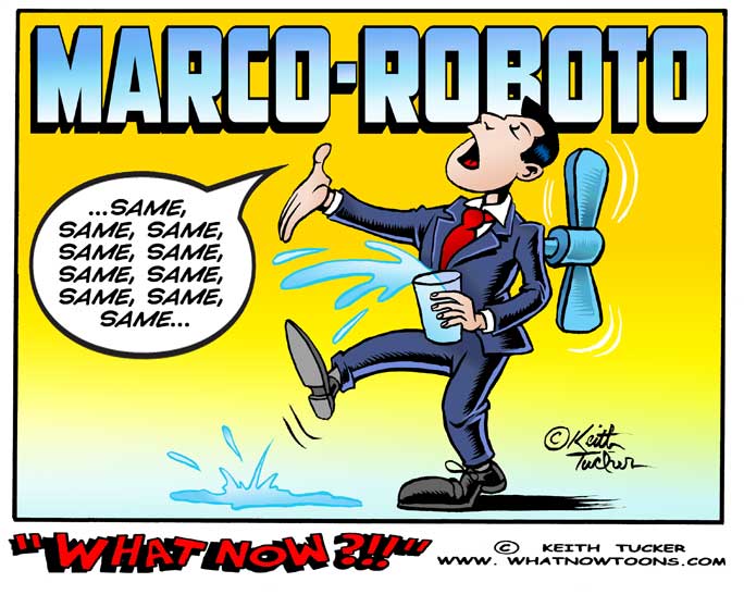 Marco Roboto, Sen. Marco Rubio (R-Fla.), Republican presidential candidate,Marco Rubio, Marco Rubio 2016, 2016 Election, Election 2016, Islam, Muslim, Muslim Bigotry,Mosques, Barack Obama, Jeb Bush, Republican presidential debate,Chris Christie,GOP 2016,independent political cartoons