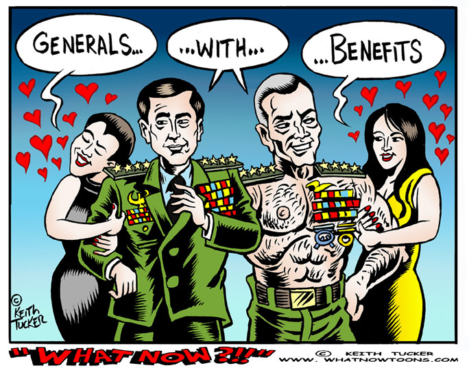 Generals with Benefits! Petraeus Affair, Army Sex, Petraeus Sex, Military, Petraeus Military, General Petraeus, Petraeus Scandal, Politics News, General John Allen Affair, Petraeus John Allen,Paula Broadwell, Jill Kelley, Pentagon investigation, CIA director, Petraeus resigned, new political cartoons