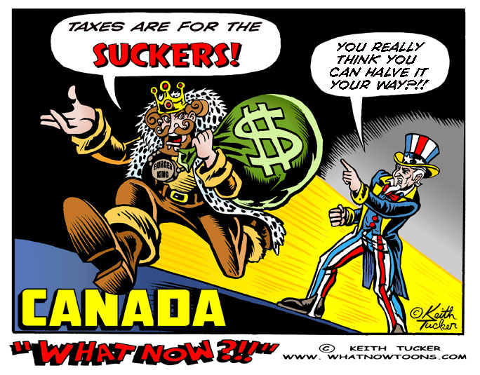 Tax!? We'll Halve it Our Way! Tax Inversions, Fast Food, Burger King Tax Inversion, Boycott Burger King, Burger King, Tim Hortons, Burger King Petition, Burger King Boycott, Business News,political cartoons