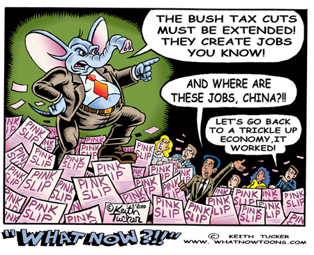 Bush tax cuts, ,jobs, Republicans,GOP,economy,unemployment, class warfare,expiring,capital gains, tax breaks,political cartoons,democrats,Obama,deficit,stimulate the economy,high-income,budget, CEOs,liberal,Regan