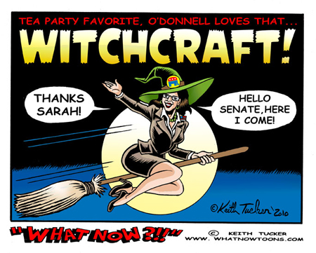 Delaware, GOP, Senate, candidate, Christine O`Donnell, tea party, sarah palin,2010 election,political cartoons,HBO`s Real Time, Bill Maher,witchcraft,satanic altar,Republican