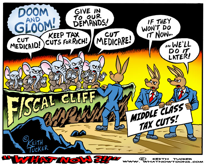 Fiscal Cliff Doom & Gloom! Financial Media, Stock Market, US Debt, Fiscal Cliff, Investors, Business News, Fiscal Cliff Deal, Fiscal Cliff Negotiations,Politics,Equity Market News,Stock Market News, Stocks Fiscal Cliff, cartoons