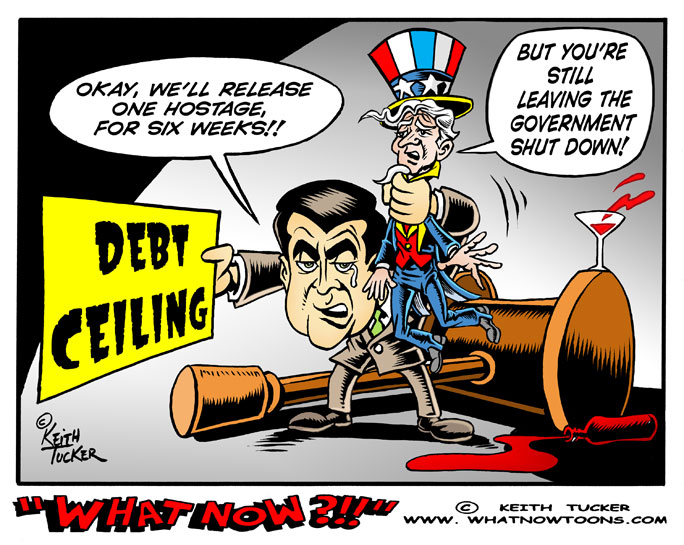 Government Shutdown, John Boehner, Republican Party, Obama, Debt Limit, Debt Default, House Republicans Debt Ceiling, John Boehner Debt Ceiling, John Boehner Debt Limit, Politics News, independent political cartoons, progressive cartoons, GOP, Democrats, Uncle Sam,daily Kos, Randi Rhodes, Thom Hartmann