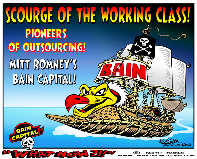 Pioneers of Outsourcing! 2012 Elections,Mitt Romney,Cayman Islands, Elections 2012,ROMNEy TAXES, Bain Capital, Mitt Romney 2012 , Romney Offshore Accounts , Romney Tax Returns,Tax Havens, Politics Cartoons,political cartoons,pirate cartoons,vulture capitalism, corporate welfare,occupy wall street,the 1%, class warfare,limited government,Republicans,GOP,Republicons,citizens united