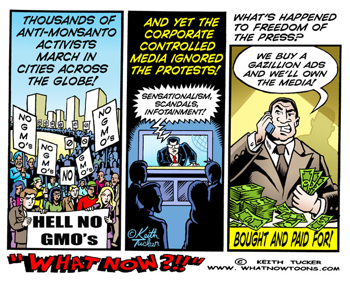 March Against Monsanto Media Blackout! March Against Monsanto Gmo Protest, March Against Monsanto Protest, March Against Monsanto Rally, Gmo, Gmo Protest, Gmo Rally, March Against Monsanto, monsanto, Monsanto Gmo, Green News, media, political cartoons, monsanto cartoons, environmental cartoons, frankenfoods, genetically modified foods
