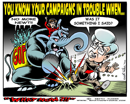 Nobody likes Newt! Newt Gingrich,President,2012,campaign, Republican,GOP,T-party,Former House Speaker,political cartoons,editorial cartoon,satire,elections 2012,conservatives,conservatism,To Save America,liberal cartoons,Sarah Palin,Glenn Beck, fox news