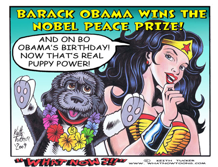 Bo Obama and Wonder Woman celebrate Barack's Nobel Peace Prize! Obama: Nobel Peace Prize
