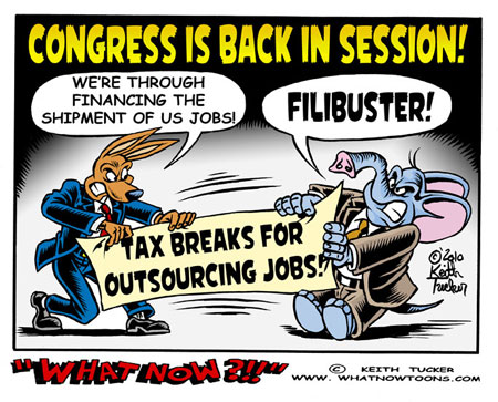 Congress is Back in Session! congress, lame duck session, democrats, republicans,outsourcing jobs,tax breaks,election,2010,GOP,filibuster,legislation,political cartoons, Barack Obama,corporations