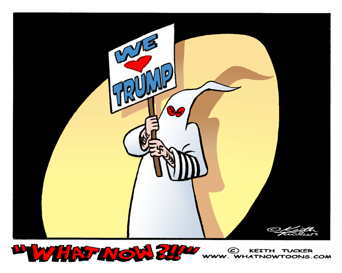 KKK leader David Duke thanks Trump, white supremacists, neo-Nazis,Nazi terrorist attack in Charlottesville, political cartoons