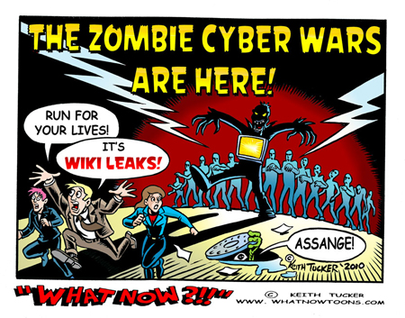 Zombie Cyber Wars have begun! WikiLeaks , Julian Assange, hackers, Anonymous,hacker network,Cyber attacks,Operation: Payback,cyber army,zombies,cartoons,political,hacktivist,zombie army,computers,the Internet,editorial cartoons,liberal cartoons,websites